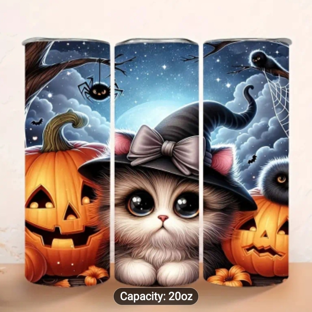 Halloween Cat and Pumpkin Tumbler